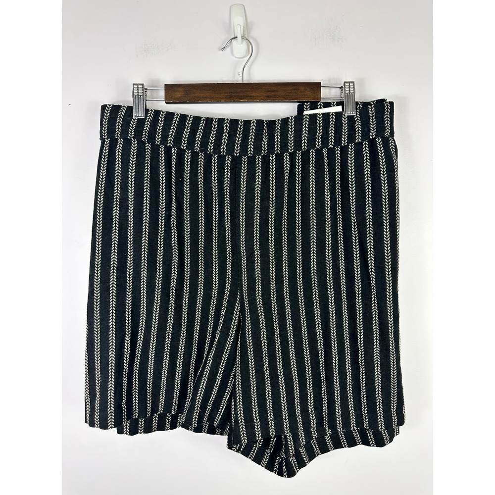 Sonoma Pull On Shorts Womens 4X Black Pinstripe Comfort Waist Linen‎ Blend NWT